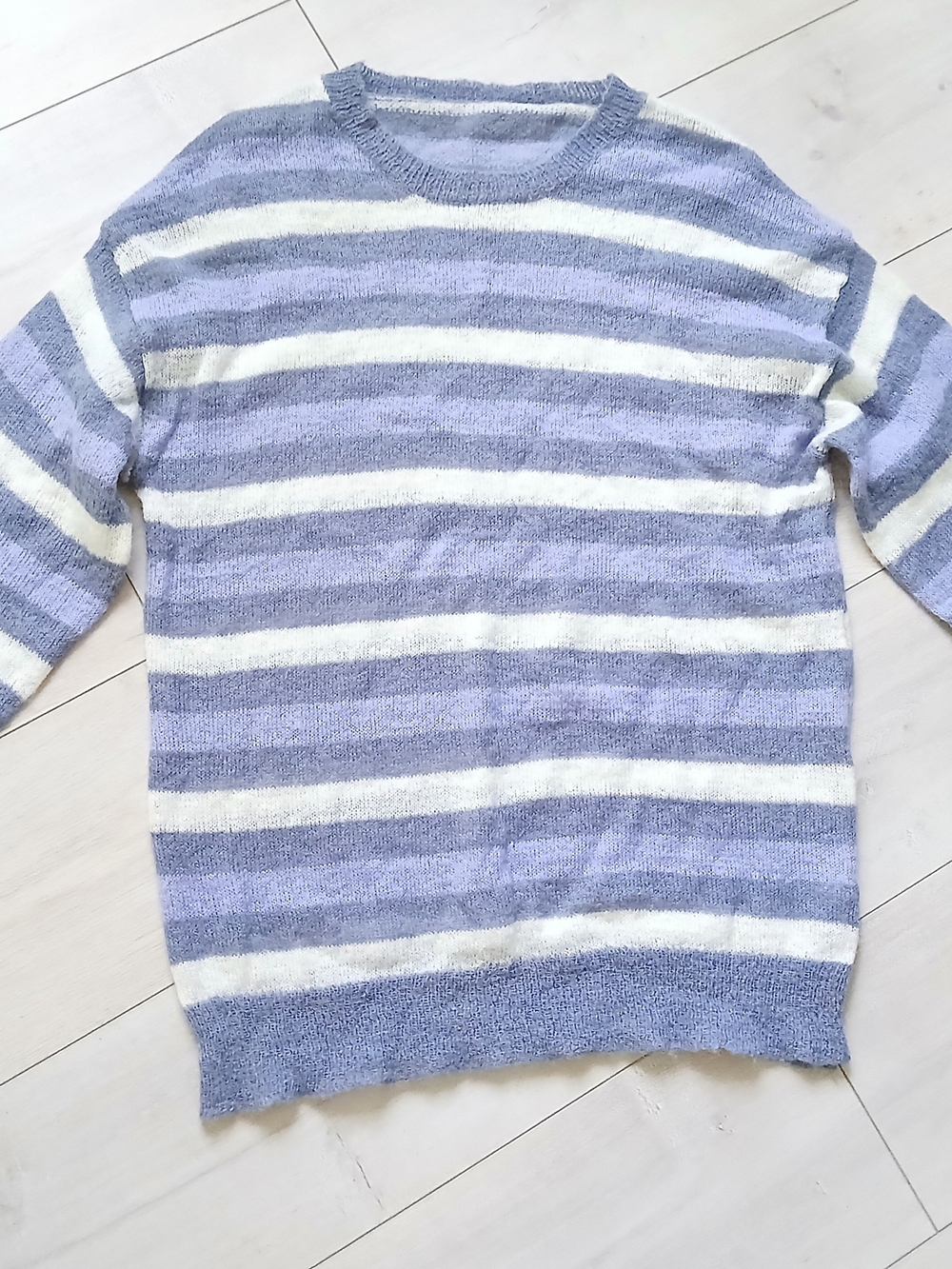 Striped mohair/ wool sweater, french girl/ women inspired, blue/ lavender,S-M, m